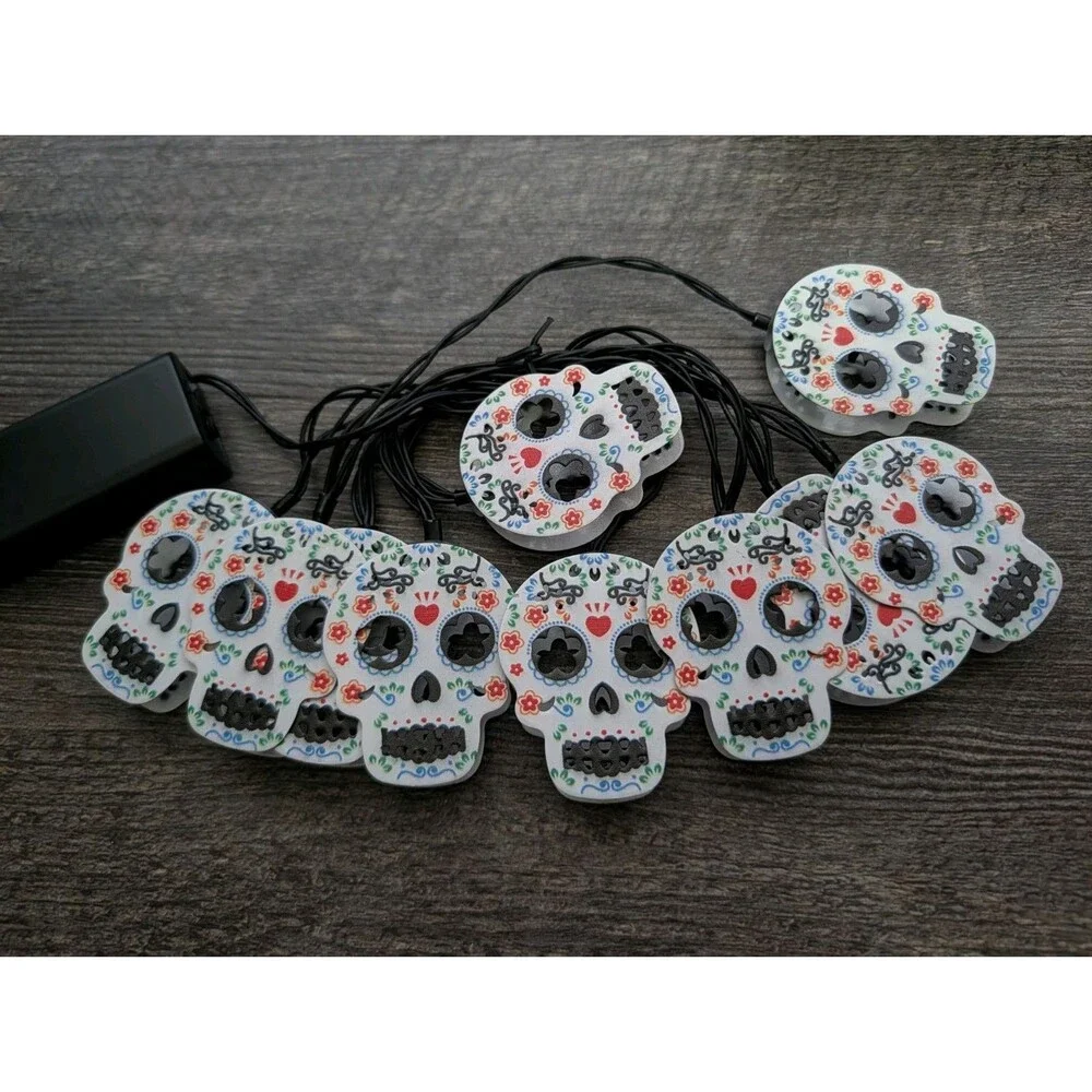 5-Pack Halloween Metal Skull LED String Lights Battery Operated Indoor Decor